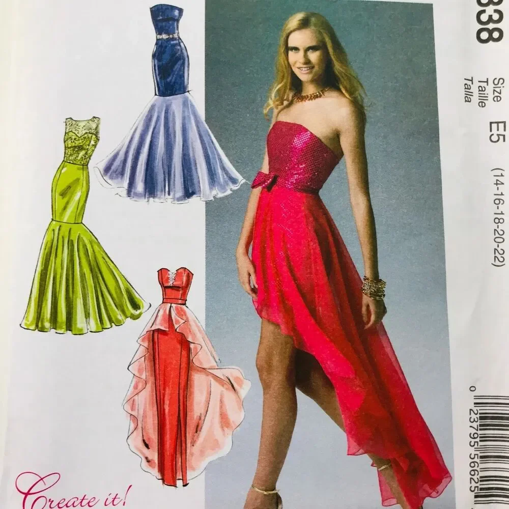 McCall's Sewing Pattern M6838 Mermaid Cocktail Evening Dress Strapless 14-22 New
